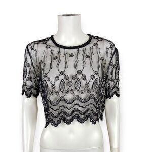 Vintage Black and Silver Beaded Sheer Mesh Top